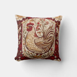 Vintage Hen Red and Cream Floral Cushion