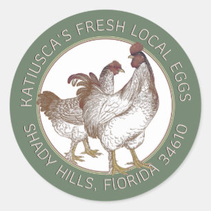 Vintage Hen Rooster Green Border Egg Carton Label