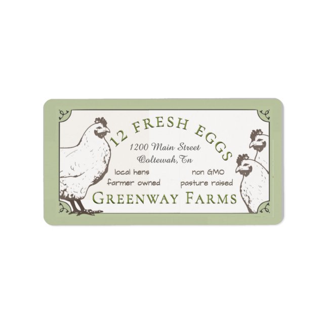 Vintage Hen Small Rectangular Carton Label Green (Front)