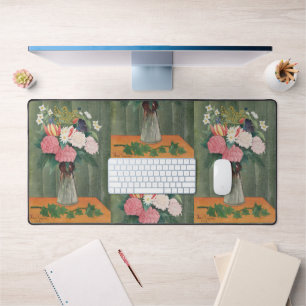 Vintage Henri Rousseau Pink Floral Still Life Desk Mat