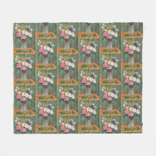 Vintage Henri Rousseau Pink Floral Still Life Fleece Blanket