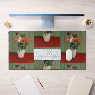 Vintage Henri Rousseau Sage Green Floral Art Print Desk Mat