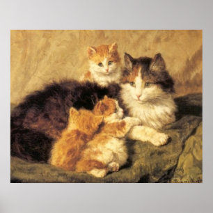 Vintage Henriëtte Ronner Knip's Cats Oil Painting Poster