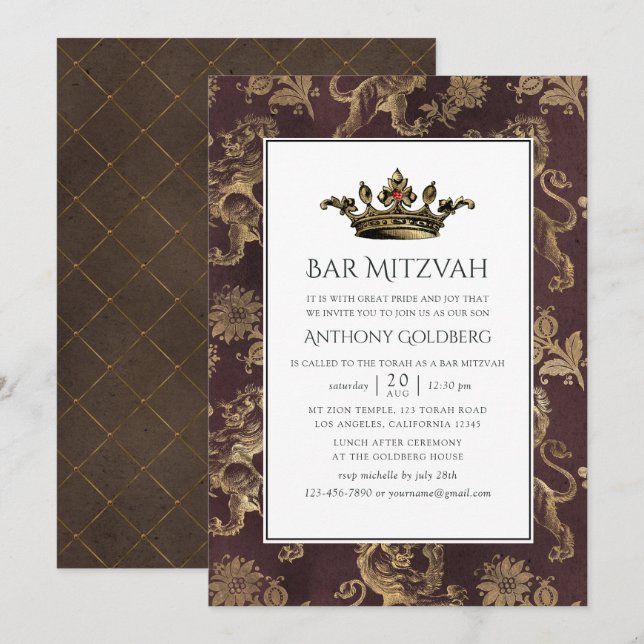 Vintage Heraldic Bar Mitzvah Invitation (Front/Back)