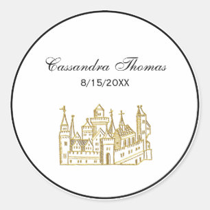 Vintage Heraldic Castle #2 Crest Faux Gold Classic Round Sticker