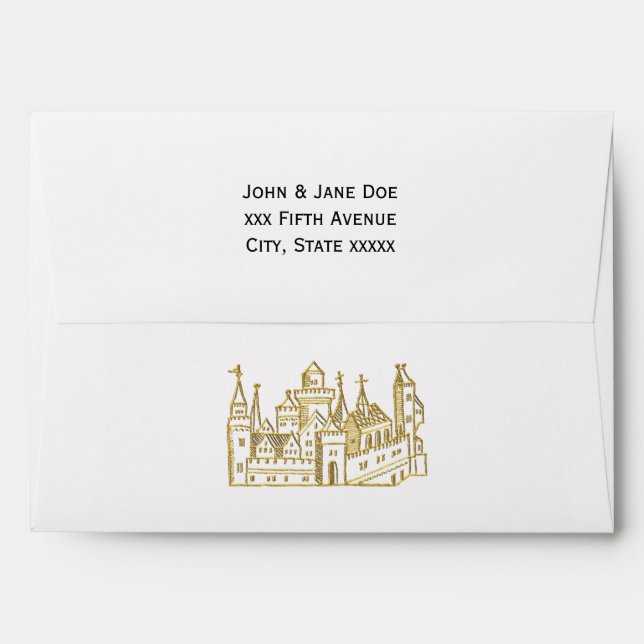 Vintage Heraldic Castle #2 Crest Faux Gold Envelopes (Back (Top Flap))