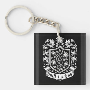 Vintage Heraldic Crest with Roses – Until the End Key Ring