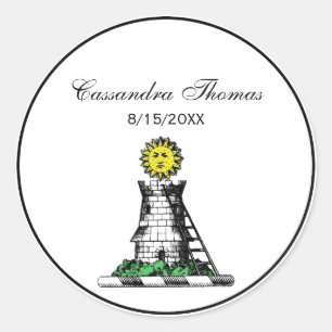 Vintage Heraldic Mediaeval Castle Emblem Crest Classic Round Sticker