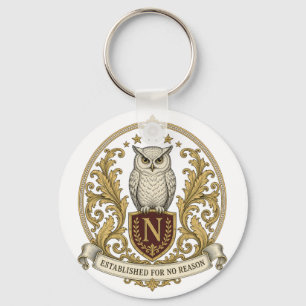Vintage Heraldic Owl Crest Key Ring