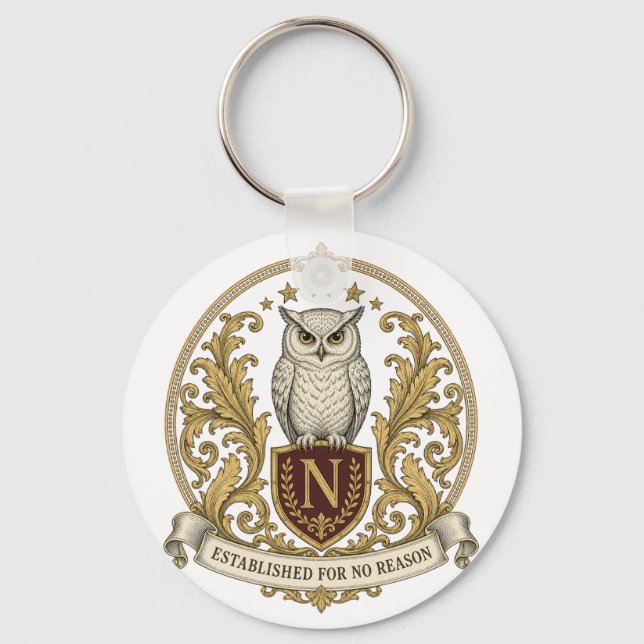 Vintage Heraldic Owl Crest Key Ring (Front)