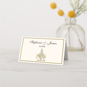 Vintage Heraldic Pineapple Crest Faux Gold Ivory Place Card