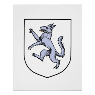 Vintage Heraldic Rampant Wolf Illustration Poster