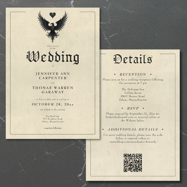 Vintage Heraldry Bird Insignia Two Sided Wedding Invitation (Vintage Heraldry Bird Insignia Two Sided Wedding Invitation)