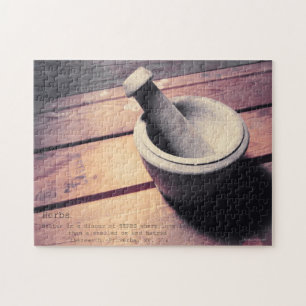 Vintage Herb Stone Pestle & Mortar Retro Inspired Jigsaw Puzzle