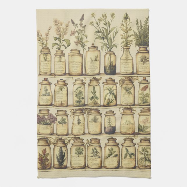 Vintage Herbal Design  Tea Towel (Vertical)