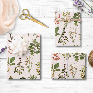 Vintage Herbarium Green Plant Pattern Wrapping Paper Sheet