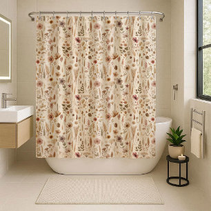 Vintage Herbarium Pressed Flower Boho Shower Curtain