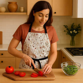 Vintage Herbarium Pressed Flower Botanical Kitchen Apron