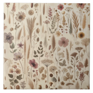 Vintage Herbarium Pressed Flower Botanical Tile