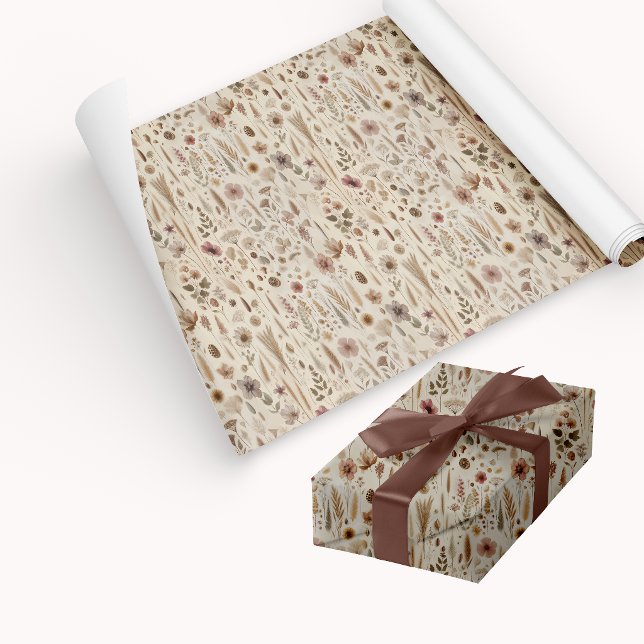 Vintage Herbarium Pressed Flower Gift Wrap Paper (Wrapping Paper)