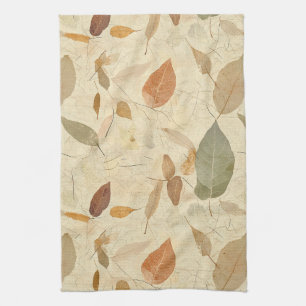 Vintage Herbarium Pressed Leaves Brown Gold Olive Tea Towel