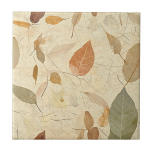 Vintage Herbarium Pressed Leaves Brown Gold Olive Tile