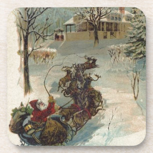 Vintage Here Comes Santa Claus Coaster
