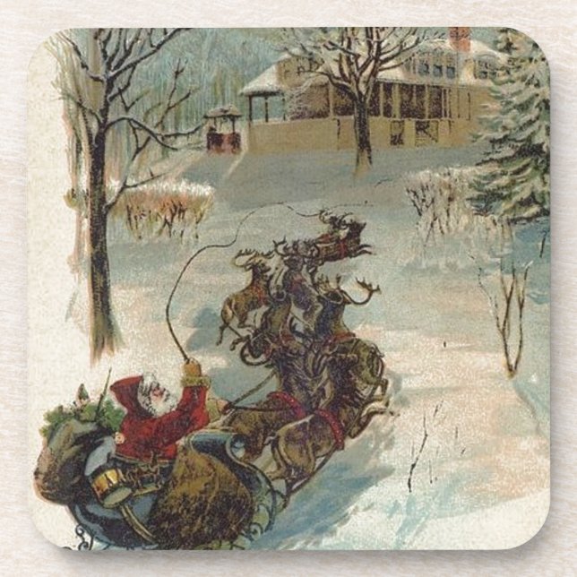 Vintage Here Comes Santa Claus Coaster (Front)