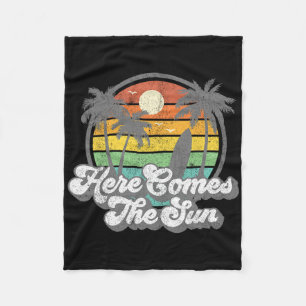 Vintage Here Comes The Sun Beach Surfing Retro 70s Fleece Blanket