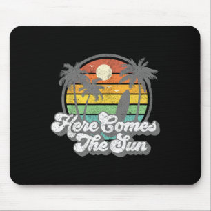 Vintage Here Comes The Sun Beach Surfing Retro 70s Mouse Mat