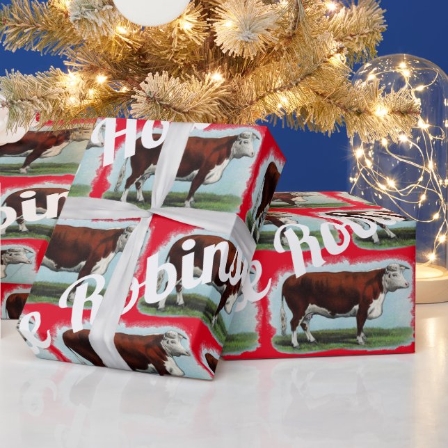 Vintage Hereford Cows on Red Wrapping Paper (Holidays)