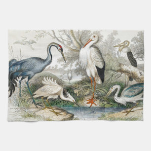 Vintage Heron Stork and Crane Nature Art Print Tea Towel