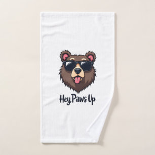 Vintage Hey Paws Up Bear with Sunglasses Funny Dog Hand Towel