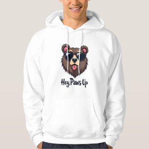 Vintage Hey Paws Up Bear with Sunglasses Funny Dog Hoodie