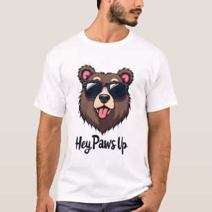 Vintage Hey Paws Up Bear with Sunglasses Funny Dog T-Shirt