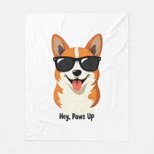 Vintage Hey, Paws Up Corgi with Sunglasses Cute Do Fleece Blanket