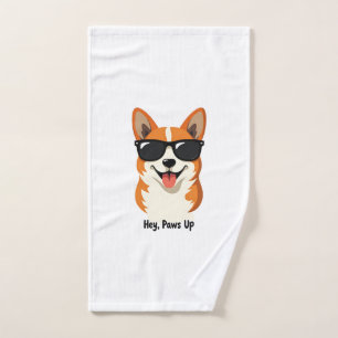 Vintage Hey, Paws Up Corgi with Sunglasses Cute Do Hand Towel