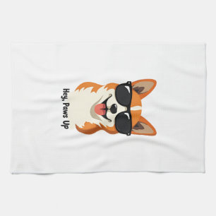 Vintage Hey, Paws Up Corgi with Sunglasses Cute Do Tea Towel