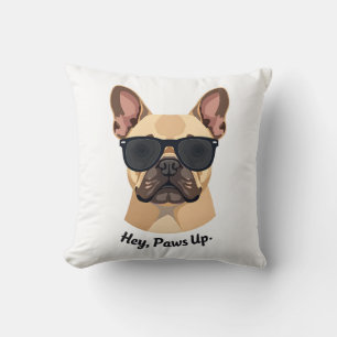 Vintage Hey, Paws Up French Bulldog Sunglasses Gra Cushion