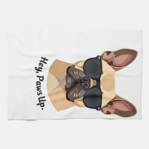 Vintage Hey, Paws Up French Bulldog Sunglasses Gra Tea Towel