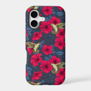 Vintage Hibiscus Botanical and Hummingbird