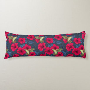 Vintage Hibiscus Botanical and Hummingbird Body Cushion