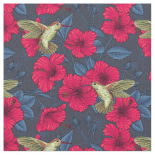 Vintage Hibiscus Botanical and Hummingbird Fabric