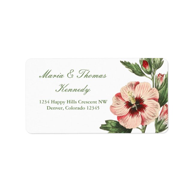 Vintage Hibiscus Floral Address Mailing Labels (Front)
