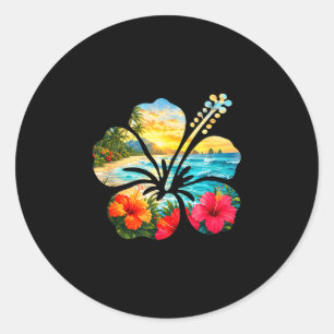 Vintage hibiscus flower beach summer aloha classic round sticker