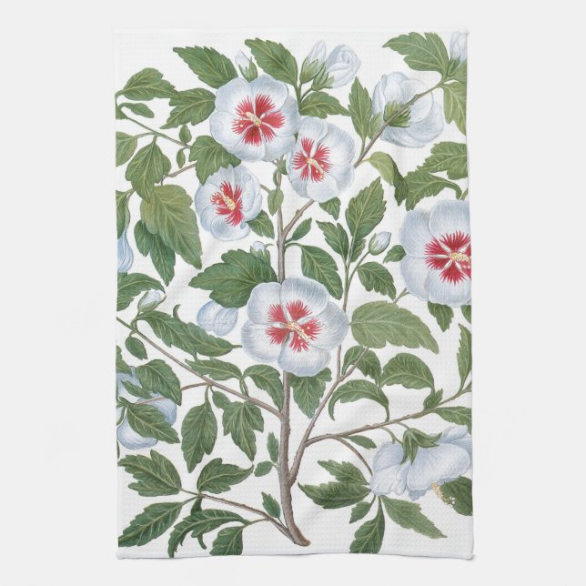 Vintage Hibiscus Flowers by Basilius Besler Tea Towel (Vertical)
