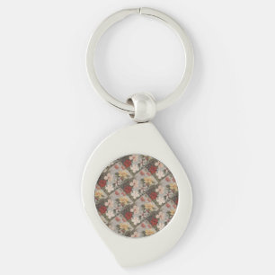 Vintage Hibiscus Flowers Floral Red Pink Yellow Key Ring