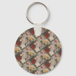 Vintage Hibiscus Flowers Floral Red Pink Yellow Key Ring