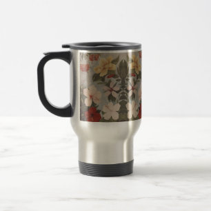 Vintage Hibiscus Flowers Floral Red Pink Yellow Travel Mug