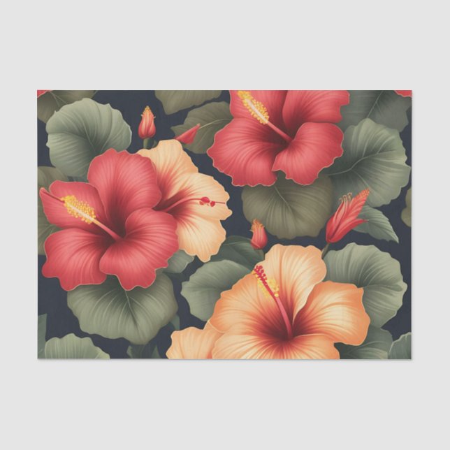 Vintage Hibiscus Flowers Pattern Tissue Paper (Front)